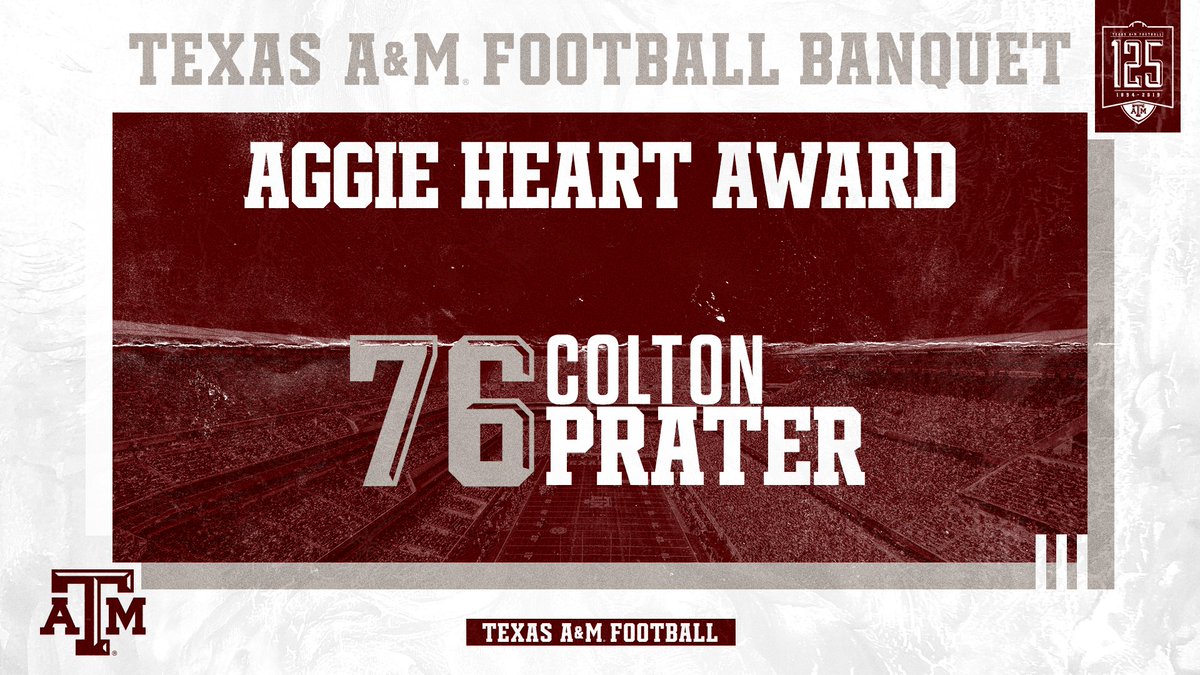 AggieFootball's tweet photo. @ZachCalzada @Prater_76 @Keldrick_Carper @2wotails @bwhite5350 @TheKellenMond @d_robinson78 @bladen_reaves11 @alex_zettler @ainias_smith @MannBraden @isaiah_spiller @K_Green_01 @Wydermyer81 @boimarv9 @therealdemani @MyJone98 @carsonjohngreen @cagan45 @KJ_13_ @Foebg_1 @CharlesOliver23 @RyanRenickk @MadubuikeJustin @TheJhamonAusbon The Aggie Heart Award is the most coveted and cherished honor  given each year and voted on by the team.

Congratulations to our 2019 Aggie Heart Award winner!

#GigEm https://t.co/QeCdliVKJq