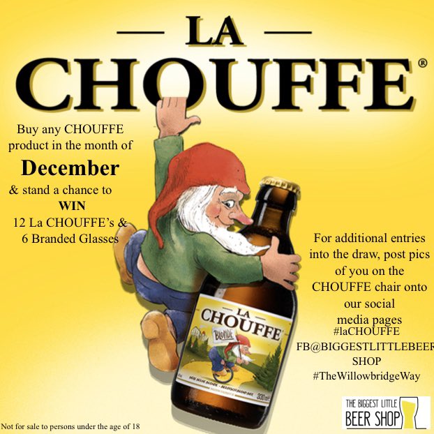Buy and CHOUFFE products this December at <a href="/BgstLtLBeerShop/">Biggest Little Beer Shop</a> and stand to win some La CHOUFFE plus Glassware.
#BelgianBeerCompany #BelgianBeer #Giveaway