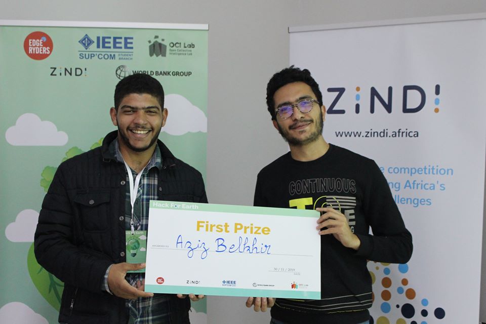 ZindiAfrica's tweet image. We are honored to present to you the winners of the Hack For Earth competition. 
Aziz Belkhir for winning the 1st prize 👏
Oussema Fakhfakh for winning the 2nd prize  🏆
Souha Gaaloul &amp;amp; Nermine Ali for winning the 3rd prize  🎉 

  @IEEESupComSB 
#ZindiHack #HackForEarth
