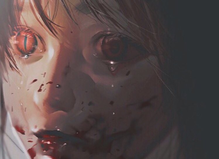 solo blood 1girl tears eye focus close-up looking at viewer  illustration images