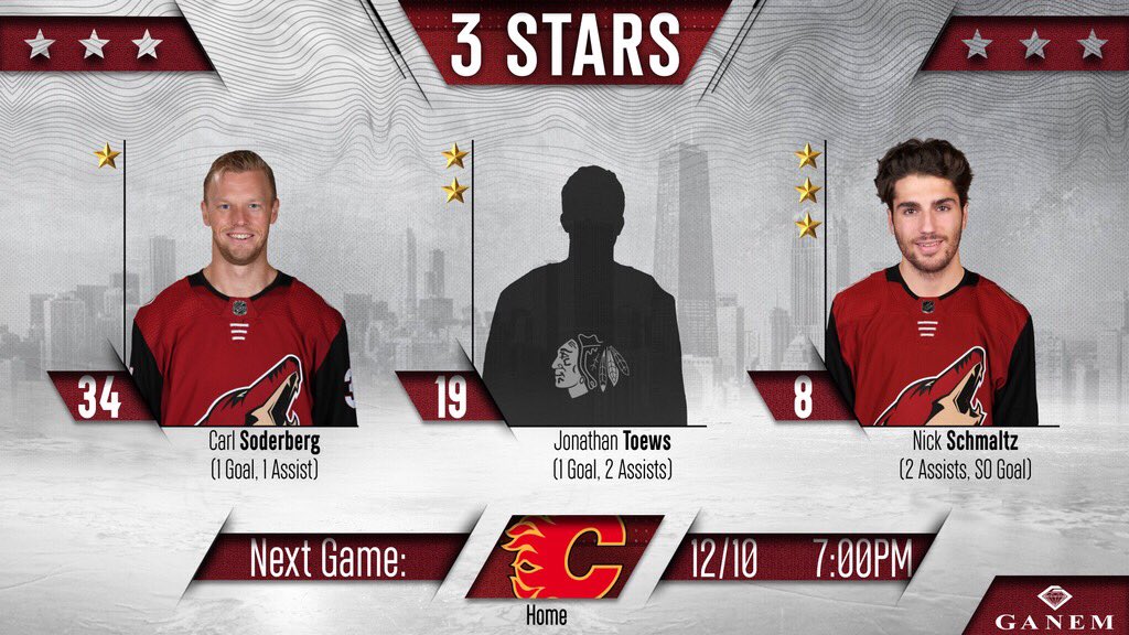 ArizonaCoyotes's tweet photo. RT tonight’s 3 ⭐️s for a chance to win a 🎁 from @GanemJewelers. https://t.co/tX3hy8g1ON