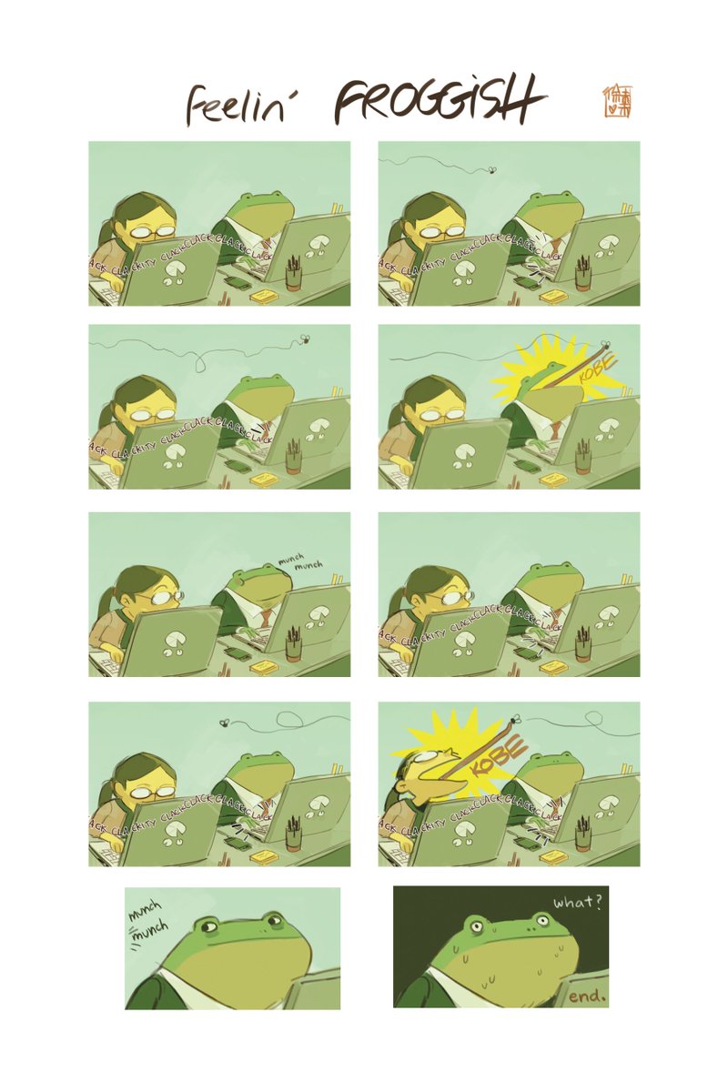 peevishpants's tweet photo. there's always an asian better than u (me, wishful thinking) for 
@thefrogzine
 ! Thanks for having this silly frog comic printed alongside so many other SICK ARTS, and thanks 
@Jaymajaym
 for hosting! #thinkinboutthefrogge #bigfroggle #shitpost before I jop to vacation hours https://t.co/0DNQmyn5Ii