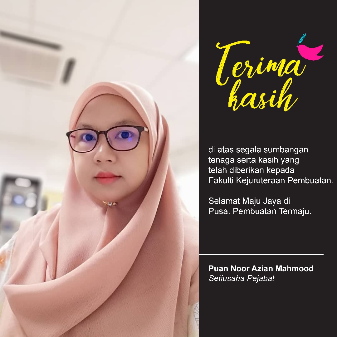 fkputem's tweet photo. FKP juga ingin mengucapkan jutaan TERIMA KASIH kepada PN. NOOR AZIAN BINTI MAHMOOD di atas segala sumbangan tenaga serta kasih yang telah diberikan selama ini kepada Fakulti. Selamat Maju Jaya di Pusat Pembuatan Termaju (AMC) berkuatkuasa pada 9 Disember 2019.
#fkputem
#myutem https://t.co/SisnNhGZX2