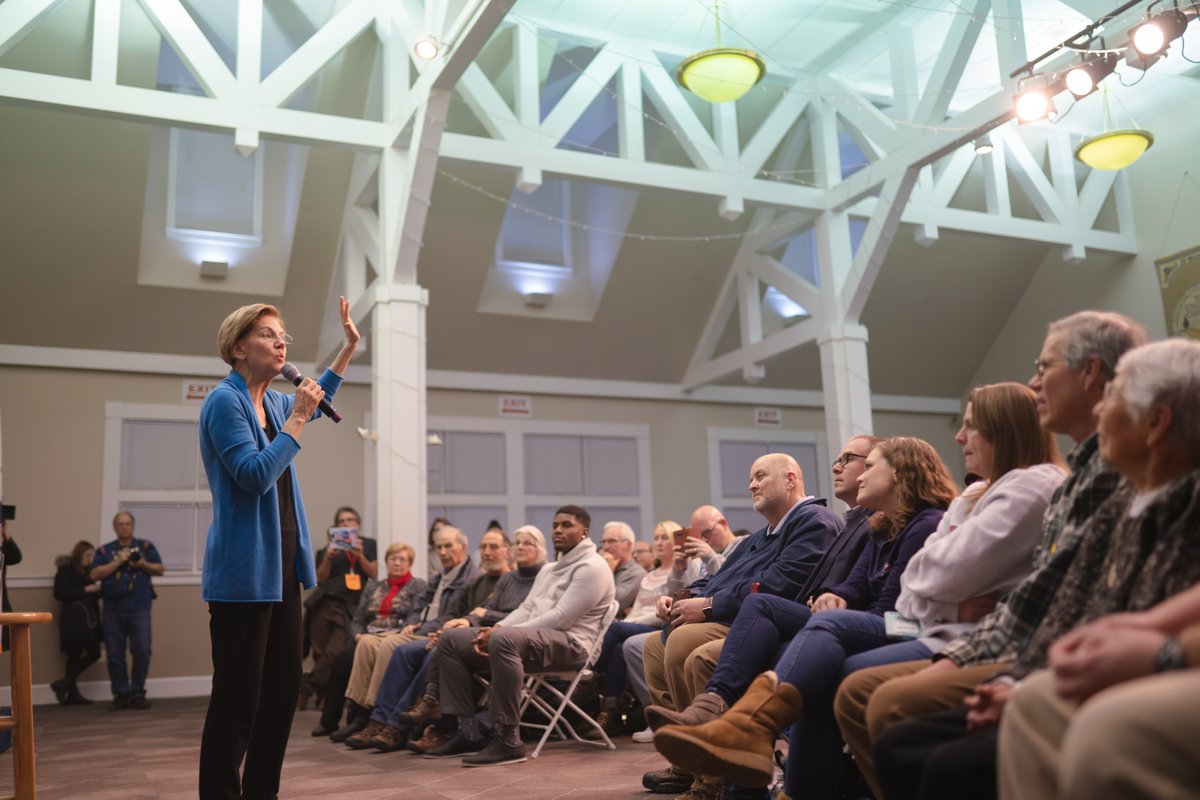 Elizabeth Warren speaks at the Henniker town hall.