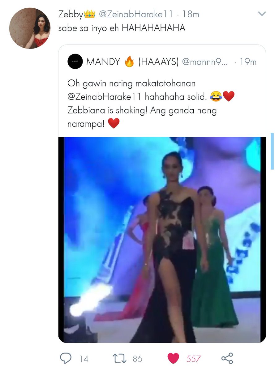 mannn93_'s tweet photo. NAPANSIN DIN YUNG TWEET KO HAHAHA! Good vibes lang. Last ko na 'to. ๐โค๏ธ
#zebbiana #zeinabharake #extraordinaryl #darylborjaruiz #skustaclee #zebby #daddaysauce #cleezy #MissUniverse2019 #Philippines https://t.co/Fjg7M874dC