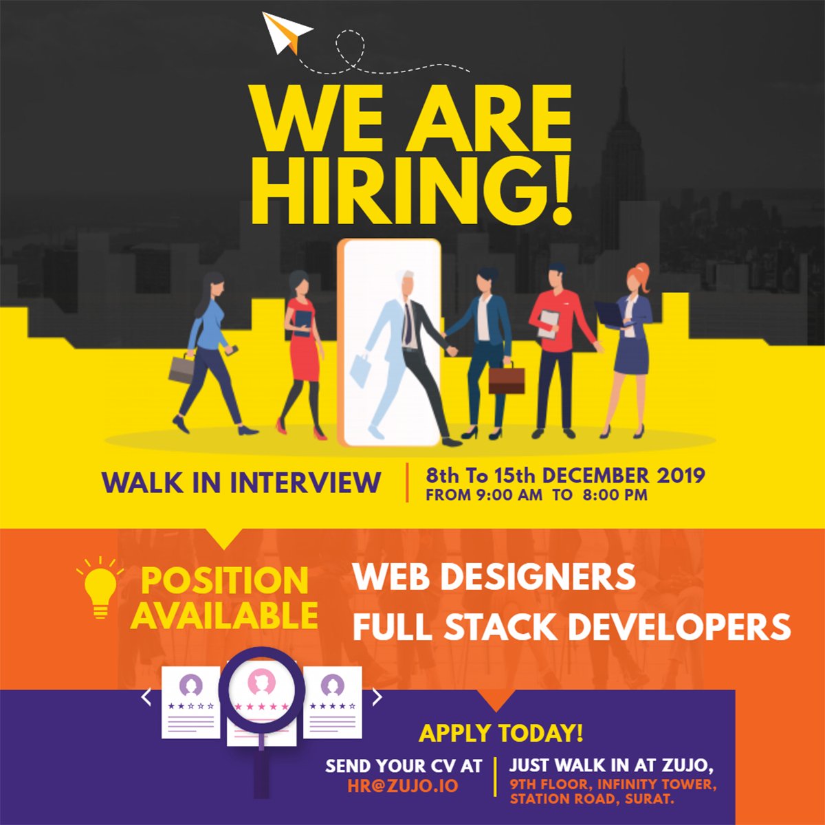 #Follow the concept of wake up and be awesome 

1. #JobSearch or #JobHunt
2. #JobOpening
3. #Hiring or #NowHiring
4. #Resume
5. #Job or #Jobs
6. #Careers
7. #Employment
8. #HR or #HumanResources
9. #TweetMyJobs
10. “#ITjobs” or “#techjobs”
#recruiting