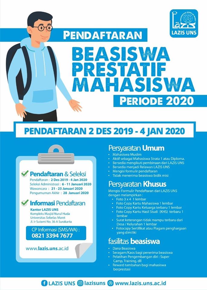 nurulhuda_uns's tweet photo. Pendaftaran BEASISWA PRESTATIF MAHASISWA LAZIS UNS Periode 2020

INFORMASI &amp; TEMPAT PENDAFTARAN :
Kantor Lazis UNS
Komplek Masjid Nurul Huda UNS
Jl. Ir Sutami 36 A, Jebres, Surakarta, Jawa Tengah
.
Atau hubungi : 0821 3394 7677 (SMS/WA)

#LazisUNS #UNSBerbagi #NurulHudaUNS https://t.co/TDhILpTste