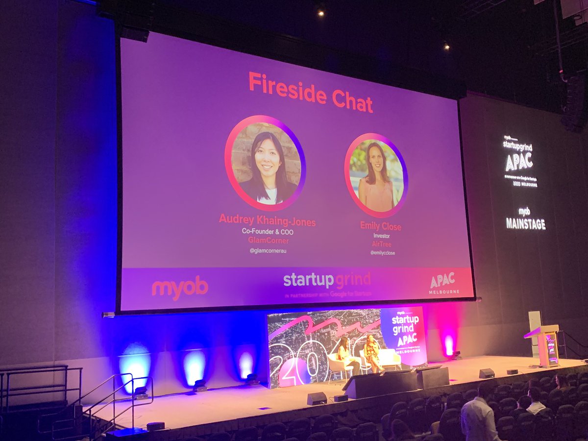 ❤️ Audrey from <a href="/glamcornerau/">glamcornerau</a> in a fireside chat with <a href="/emilycclose/">Emily Close</a>. Sustainability / impact at the core and a certified @BCorpANZ! Diverting tonnes of clothing waste from landfill per month ♻️ 🌎 <a href="/StartupGrindAUS/">Startup Grind Australia</a>