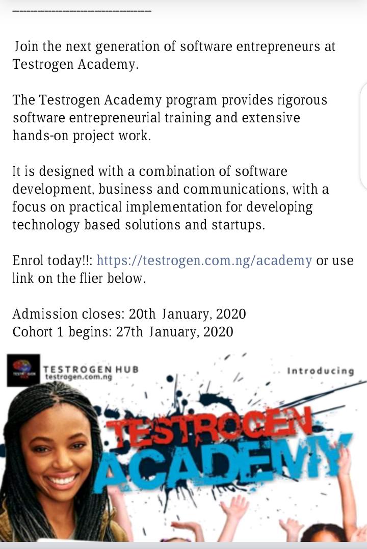 TestrogenHub's tweet photo. #TestrogenAcademy
Registration is on!
Ebonyi State residents, please take note!
#TestrogenHub #thinksolutions https://t.co/Gmli5YaB9h