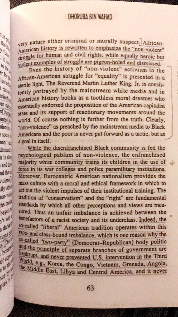 “While the disenfranchised Black community is fed the psychological pablum of non-violence, the enfranchised majority white community trains its children in the use of force in its war colleges & police paramilitary institutions.” - Dhoruba Bin Wahad