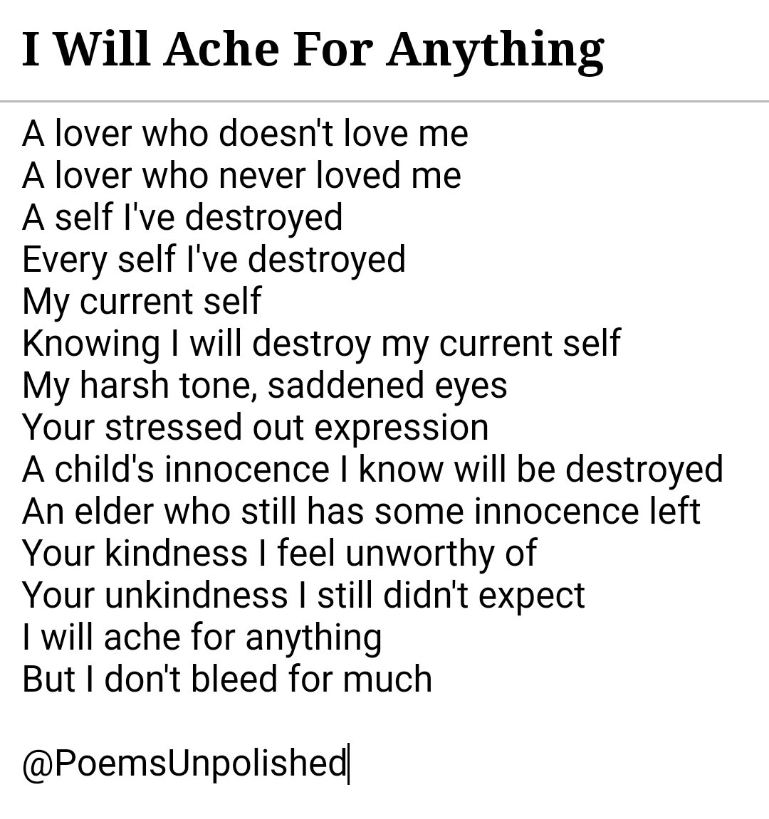 PoemsUnpolished's tweet photo. I Will Ache For Anything
#poem #poetry https://t.co/KgHoWpP4CG