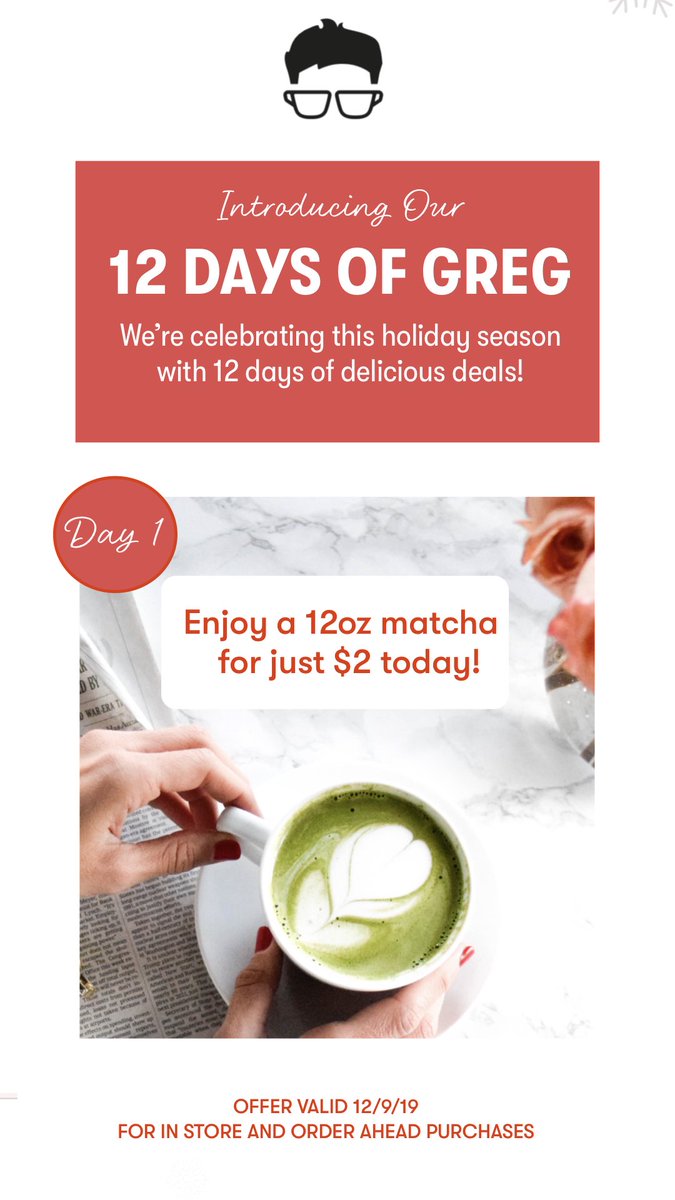 GregorysCoffee's tweet photo. Enjoy a 12 oz matcha for just $2 today! #12DaysOfGreg https://t.co/LOlmEm0fxK