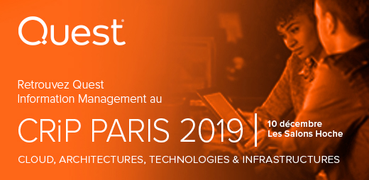 Quest_EMEA's tweet photo. Vous participez au CRiP PARIS demain? Ne manquez pas les 90 secondes pour convaincre de @Quest à 11h55. https://t.co/4ICZ45JW4C #DatabaseManagement #DataMigration #Cloud #Foglight #Shareplex #Toad https://t.co/IHcCU7mtaF