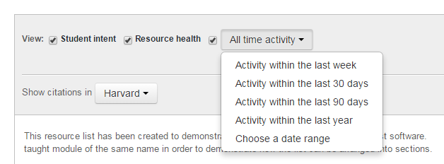 hintondm's tweet photo. @Wonkhe @CanvasLMS @Panopto #ResourceLists dashboard helps find out how your students are using your list, one way of measuring student engagement and gives you a useful guide as to which items are being read and which items are not being used #LearningAnalytics #Data #HigherEducation https://t.co/hMqJSe3Cfr