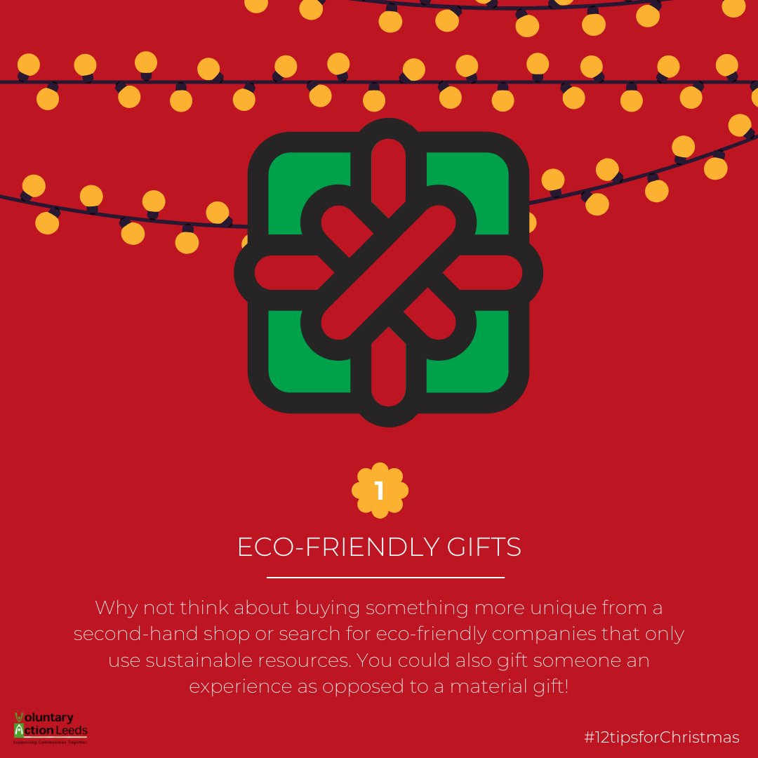 VolActionLeeds's tweet photo. There are lots of ways you can aim to have a more eco-friendly Christmas this year.
Follow our #12tipsforChristmas list to make sure you have a super creative and super sustainable Christmas.
#12daysofchristmas #ecochristmas https://t.co/h8h73DB6y2