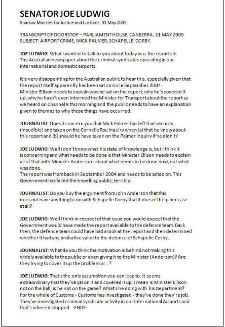 truthoverlies13's tweet image. The culture of cover up @LiberalAus Parliament House, Canberra May 31 2005 Subject: @SydneyAirport Crime, Mick Palmer #SchapelleCorby #auspol