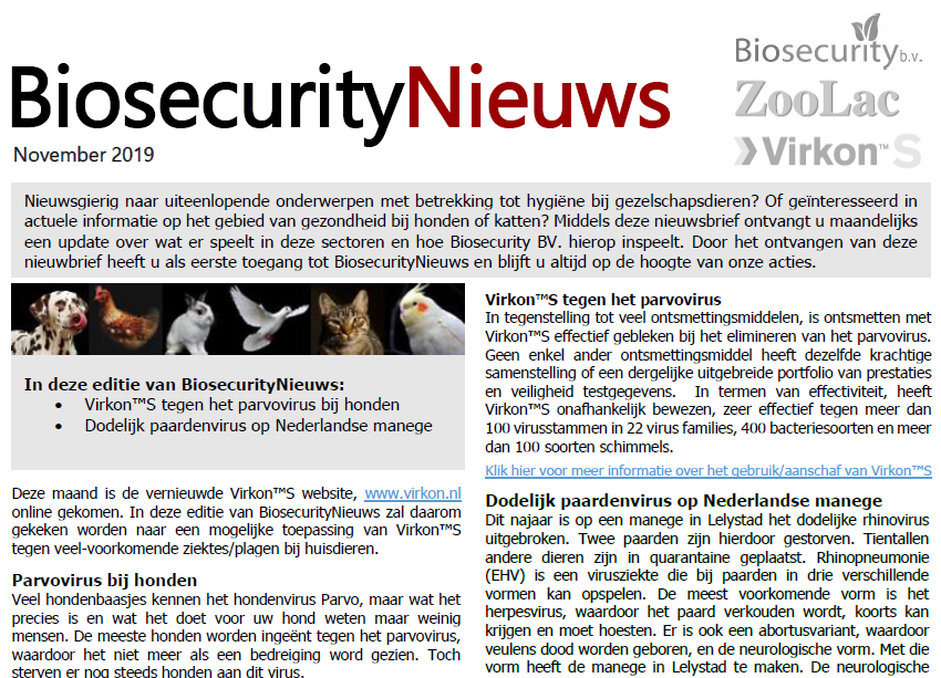 ZoolacPropaste's tweet photo. De novembereditie van BiosecurityNieuws staat al even online. Meer weten over het nut van ontsmetten rondom gezelschapsdieren? Check het hier: 

https://t.co/qNUVf2u3p2

#Biosecurity #Virkon https://t.co/XzHuQJQNuD