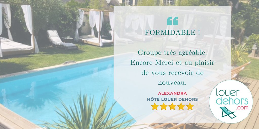 #review FORMIDABLE ! Tout est dit 🤩  #merci
Pour profiter de ce lieu magique, pour vos événements privés ou pro, ou même juste en amoureux, c'est par ici 👉 buff.ly/384ta9h 
Happy Alexandra = Happy <a href="/LouerDehors/">LouerDehors</a> 🥰
#poolparty #friends #louerdehors #quoteoftheday #quotes