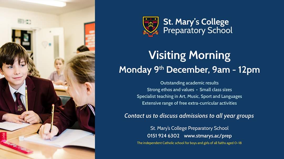 Join us for our Visiting Morning between 9am-12pm today and see for yourself what makes St. Mary's Prep so special! #Welcome #VisitingMorning #Crosby #Formby #Southport #Ormskirk #Aughton #Liverpool #StHelens #Wigan #OutstandingResults #ExceptionalIndividuals #FidemVitaFateri