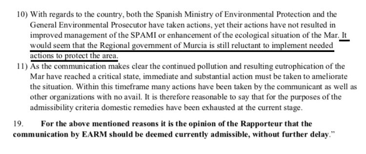 El ponente designado por el Comité de Cumplimiento del Convenio de Barcelona de Naciones Unidas no confía mucho en la diligencia del gobierno regional de Murcia para implementar medidas que protejan el área del Mar Menor y admite la comunicación-denuncia de <a href="/EcoenAccionRM/">Ecologistas en Acción de la Región Murciana</a>.