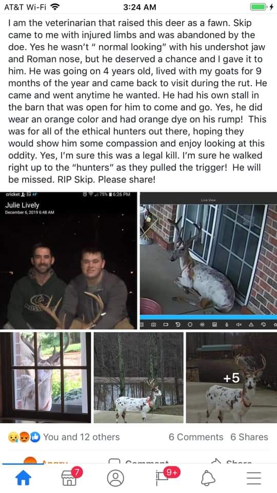conservetheworl's tweet photo. These 'hunters' killed a neighbour's pet deer for a trophy. 

It was well known in the neighbourhood, had a collar and was friendly around people.

Yet it was selfishly killed to go on a wall and for a photo.

Trophy hunting needs to stop.

#justiceforskip #bantrophyhunting https://t.co/vCpbMUaITB