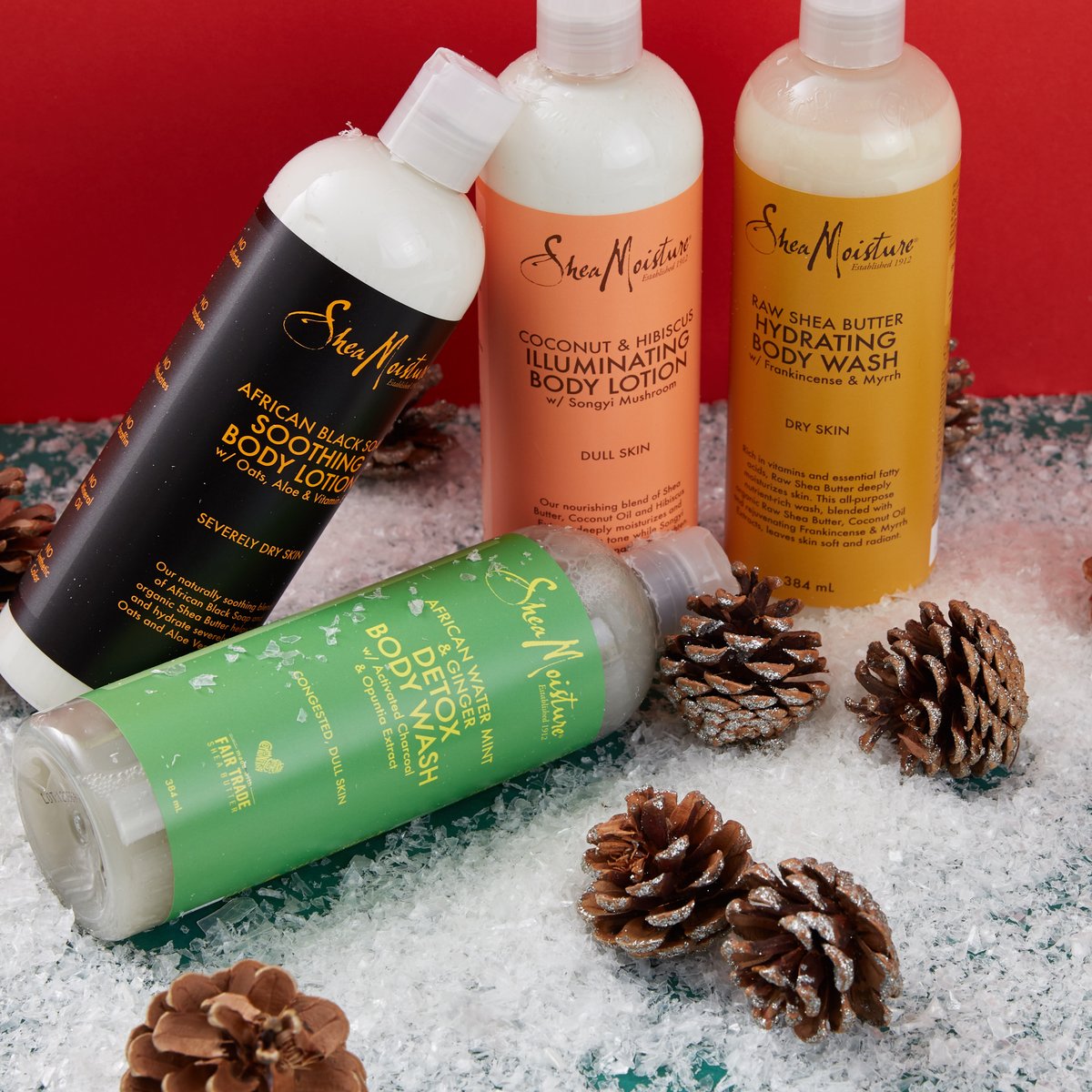 SheaMoistureUK's tweet photo. It’s time to shine this season with your #SheaFaves! Keep your skin cleansed and hydrated with our bath and body collections, the perfect way to get those holiday vibes 🙌 Pick your go-to’s from @BootsUK: https://t.co/ZvLIeiFBsD https://t.co/1ua4ZinJtL