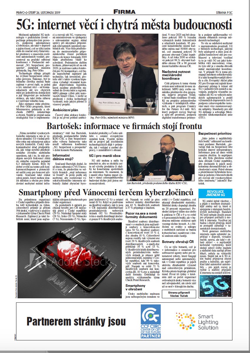 SmartLightingS1's tweet image. Možnosti uplatnění 5G technologie v praktickém životě - 
Čtěte více v článku deníku Právo z konference 5G konané pod záštitou našeho ústavu #SmartLightingSolution:
smartlightingsolution.cz/5g-internet-ve……
#5g #iot #smartcity #smartcities #cmb #mestobudoucnosti #internet #digitalizace