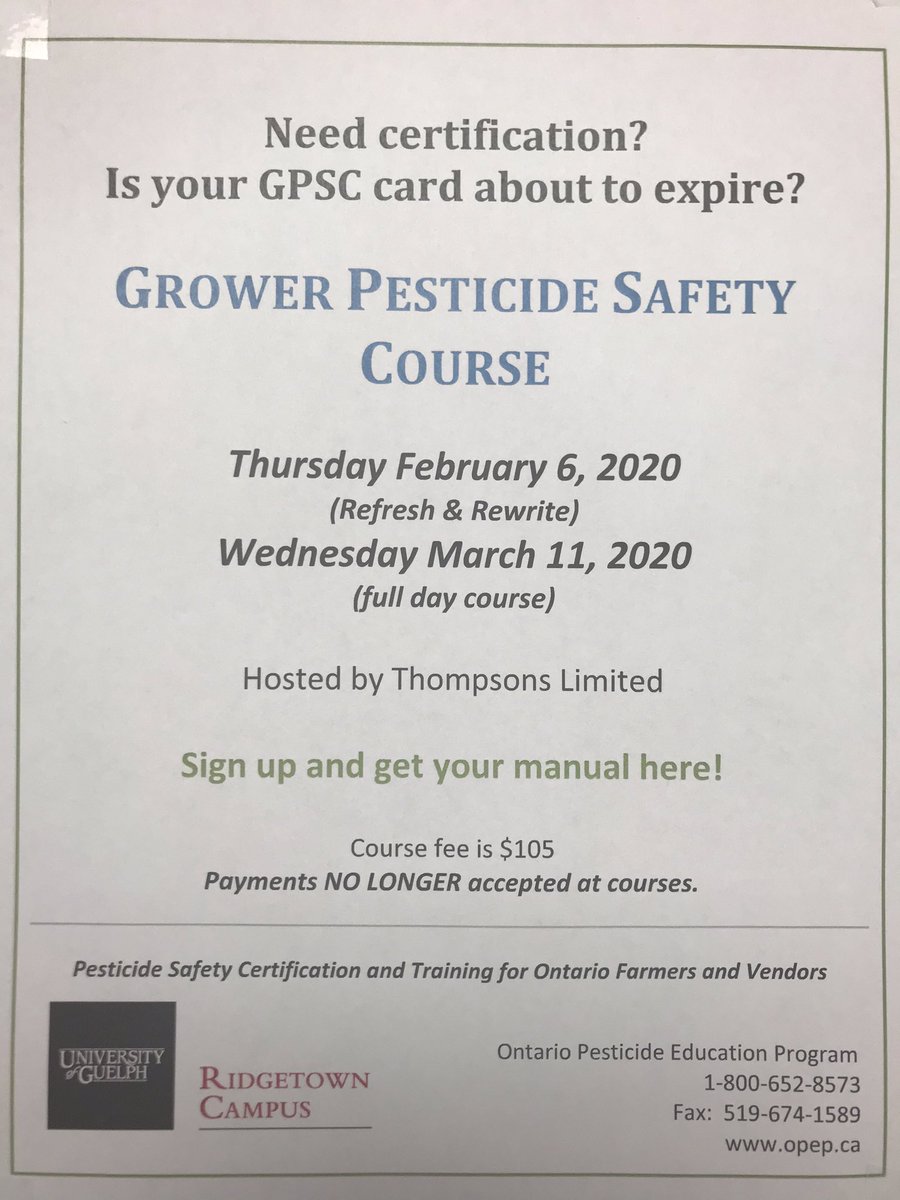 We’re offering 2 pesticide courses this winter - February 6 is exam only for re-cert and March 11 is a full day course. Call <a href="/PortAlbertBrnch/">Thompsons PortAlbert</a> or send us a message to book your spot