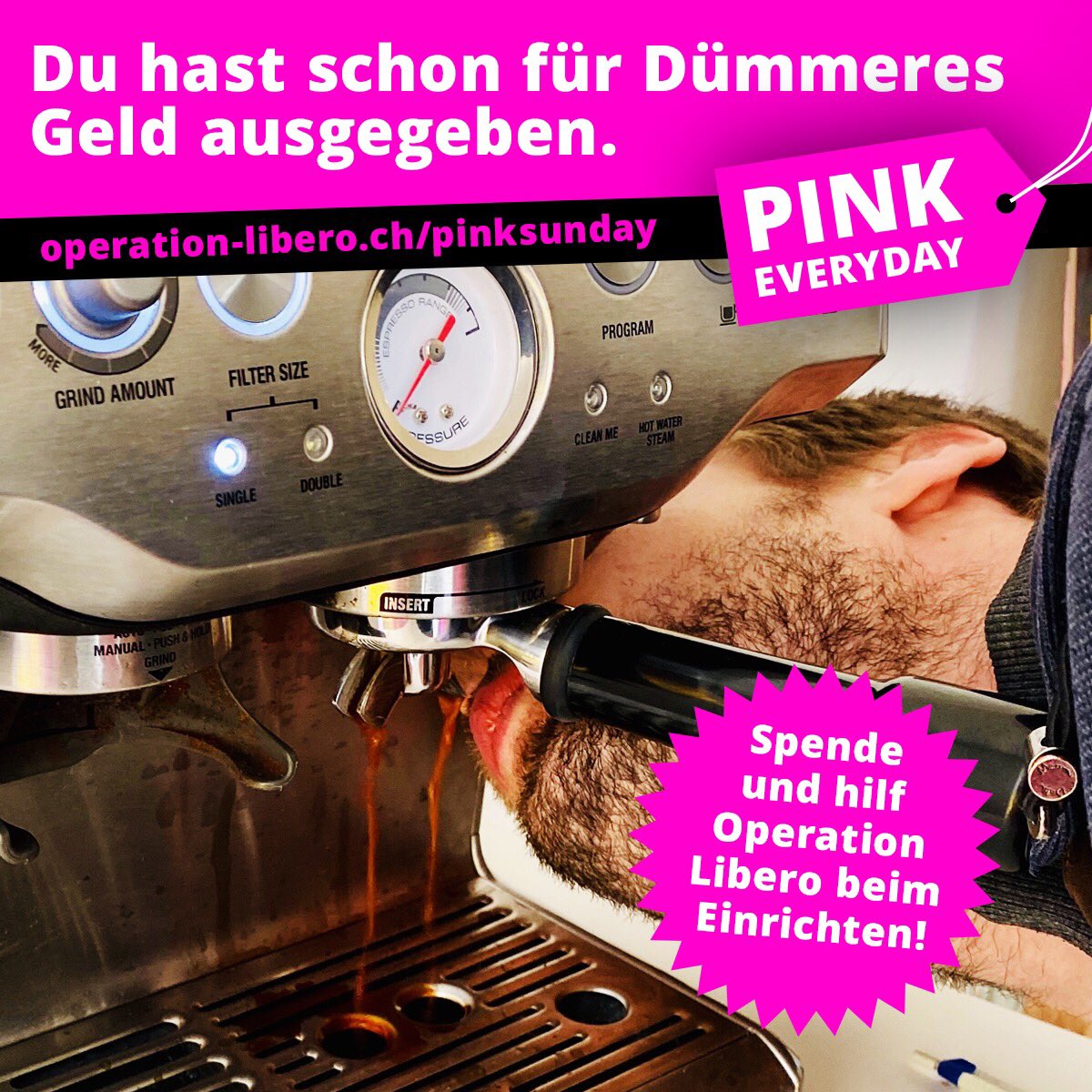 operationlibero's tweet photo. Kaffe ohne Kaffeetasse trinken = keine gute Idee. Hilf, unser Büro einzurichten. Denn du hast bestimmt schon für Dümmeres Geld ausgegeben: https://t.co/cuPUJpaFWi #PinkEveryday https://t.co/tWhjsLjtrX