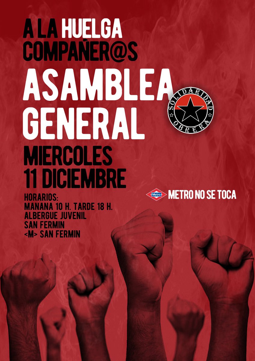 ObreraMetro's tweet photo. El viernes #13Dic nueva #HuelgaEMT #HuelgaMetro 
#TPonStrike en #Madrid

Y el día 11 Asamblea General de trabajadorxs de @metro_madrid

#ContrataciónYa #SinPlantilla NO hay servicio público.

#LaEMTenLucha 
#MetroEnLucha
#CumbreSocialClima
#COP25 #COP25Madrid https://t.co/dWDa8kH0lH