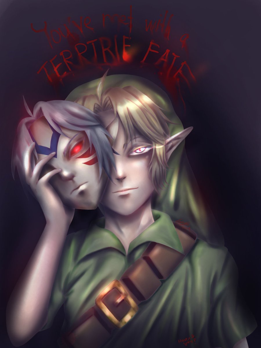 TisHermitKrab's tweet photo. ~You got the Fierce Deity’s Mask! Could this mask’s dark powers be as bad as Majora?~
Yes, yes it can.
~You’ve met with a terrible fate, haven’t you?~
#nintendo #majorasmask #link #fiercedeitymask #illustration #digitalart #thelegendofzelda #portrait #fanart #badending https://t.co/WBMvaehsiy