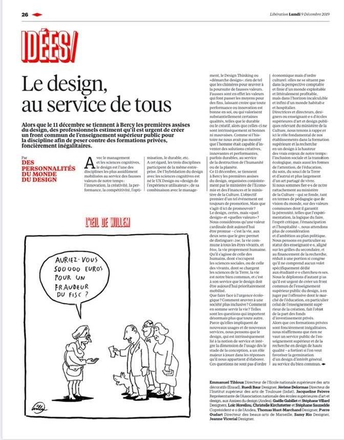 ANdEA_ecolesart's tweet photo. Tribune dans Libération : Pour un design du bien commun
https://t.co/yRR7QKgJwW
#design #assisesdudesign #transition #servicepublic
@MinistereCC @franckriester @BrunoLeMaire @Economie_Gouv @libe @LibeIdees https://t.co/cLmjfpJUQg