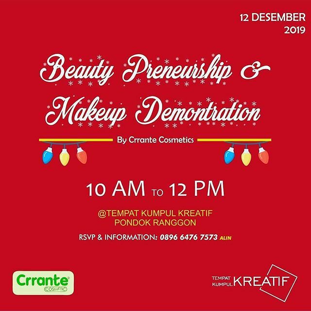 crrantecosmetic's tweet photo. Hallo Sobat Kreatif!!
.
Hai Teman-teman Jakarta &amp; Sekitarmya, ayo ikut acaranya @crrantecosmetic yang bertemakan " Beauty Prenership &amp; Makeup Demontration " . Disini kalian akan diberikan pengetahuan bagaimana cara ber makeup dengan benar dan pastinya ak… https://t.co/lxILwdkdZP https://t.co/dJDIRopZZO