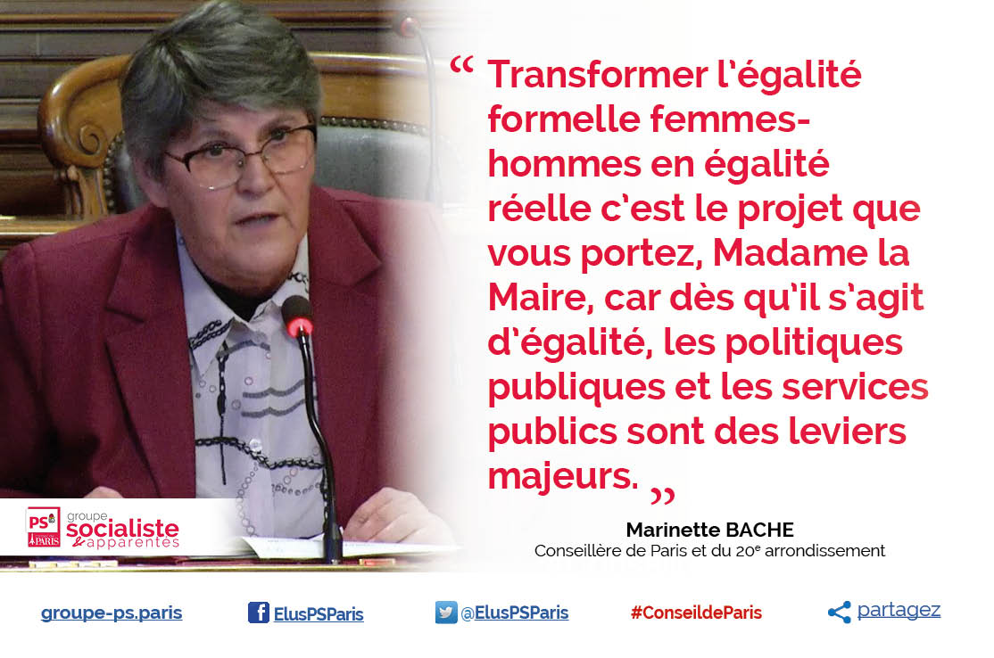 .<a href="/marinettebache/">Marinette BACHE</a> 👉 "Transformer l’égalité formelle femmes-hommes en égalité réelle, c’est le projet que vous portez, Madame la Maire, car dès qu’il s’agit d’égalité, les politiques publiques et les services publics sont des leviers majeurs."
#ConseilDeParis #égalitéfemmeshommes