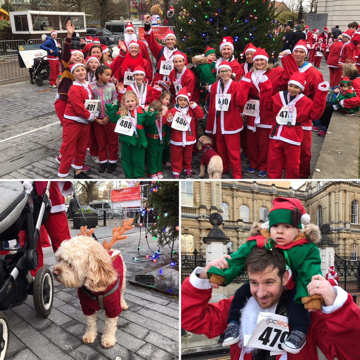 MacbethInsure's tweet photo. #ReadingSantaRun. The Macbeth team, including Hudson the dog, had a great morning at the Reading Santa Run on Sunday. Well done to everyone who took part and well done to all the organisers and sponsors. #greatwork #feelingfestive @ReadingSantaRun @RocSearch @RotaryReading https://t.co/L6diX8BHq7