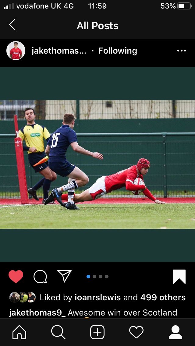 2 tries for Jake Thomas in Wales U19 victory vs Scotland yesterday. 👍🙌😃