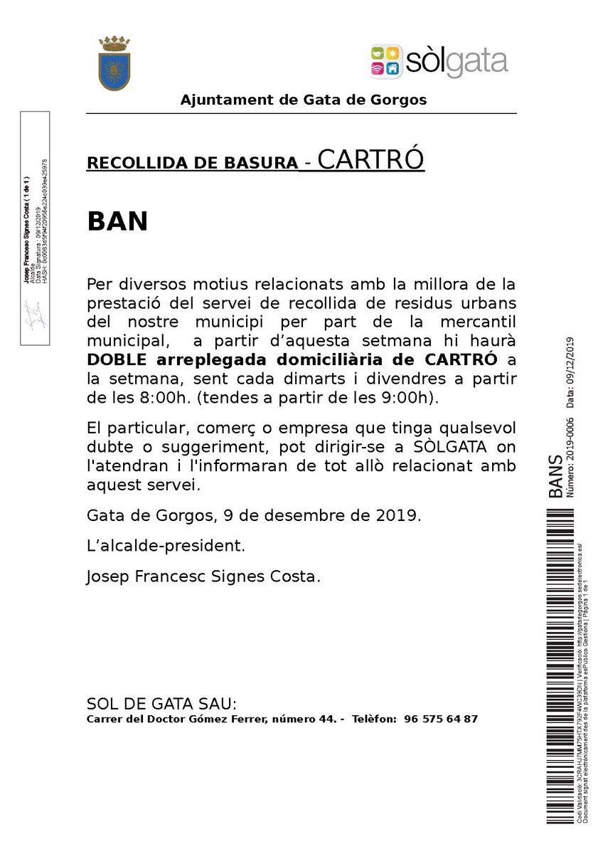GataAjuntament's tweet photo. A partir d'aquesta setmana, Sòlgata realitzarà doble recollida domiciliària de cartró dimarts i divendres a partir de les 8 hores i a partir de les 9 h. a comerços. https://t.co/7uK9uBcWB9