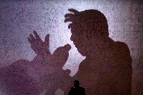 avalondotred's tweet image. The #shadow of #Algerian presidential candidate #AliBenflis is seen as he speaks to supporters during a #campaign rally in #Algiers - #politics #president avalon.red/imageset.jsp?i…