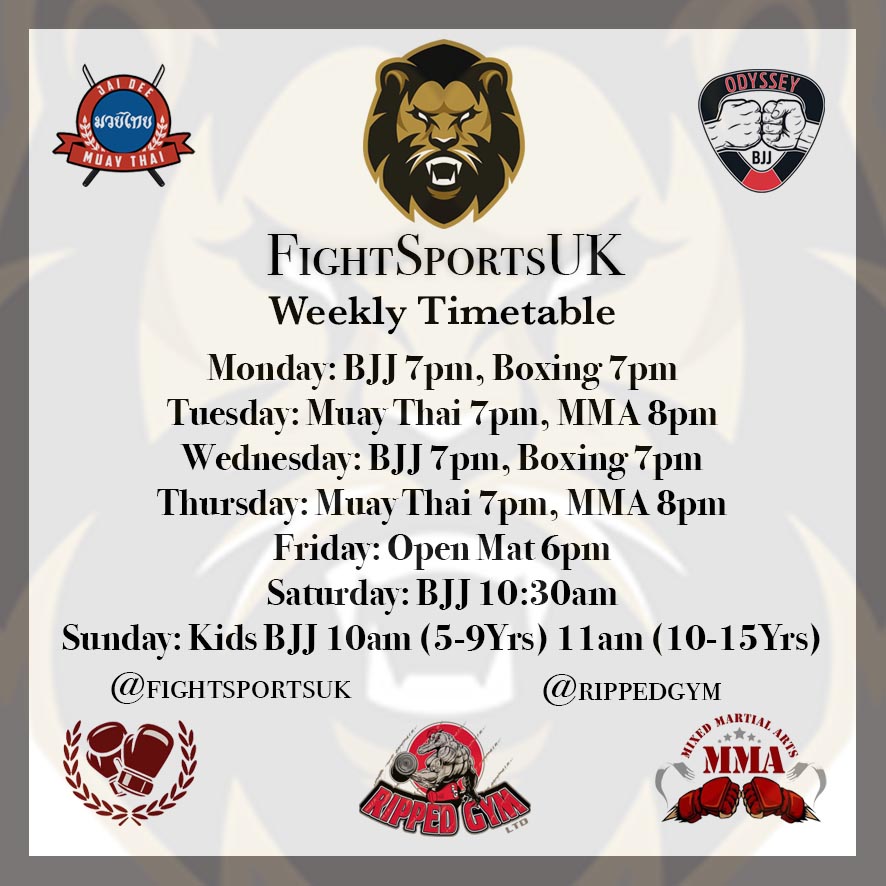 FightSportsUK's tweet photo. FightSportsUK classes this week!
#HarlowBJJ #HarlowBoxing #HarlowMMA #HarlowMuayThai #HarlowFitness
#EssexBJJ #EssexBoxing #EssexMMA #EssexMuayThai #EssexFitness
#Fightclub #FightSports #FightSportsUK #OdysseyBJJ #OdysseyYouthBJJ #JaiDeeMuayThai #RippedGym #RippedGymHarlow https://t.co/o8bL2keiZy