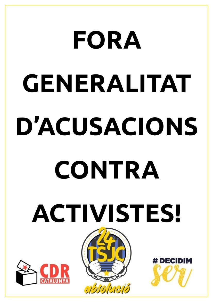 El Govern de Catalunya es posiciona en un joc camaleònic: per una banda demana la mobilització de la població però per l'altre és qui contribueix a la repressió policial i judicial i a la criminalització de les mobilitzacions.
Si heu de ser un impediment, aparteu-vos del camí!