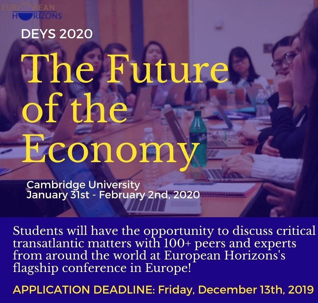 euhorizons's tweet photo. Join us at @Cambridge_Uni for the 2020 Digital Economy Youth Summit (#DEYS2020)! Among former speakers were Tony Blair, Pascal Lamy, and @KGeorgieva.
Apply by Friday, Dec. 13th, 2020. ⤵️
https://t.co/q5oyP8kTfw
#europe #conference #youthsummit #europeanhorizons #transatlantic https://t.co/SBWU49Zy3u