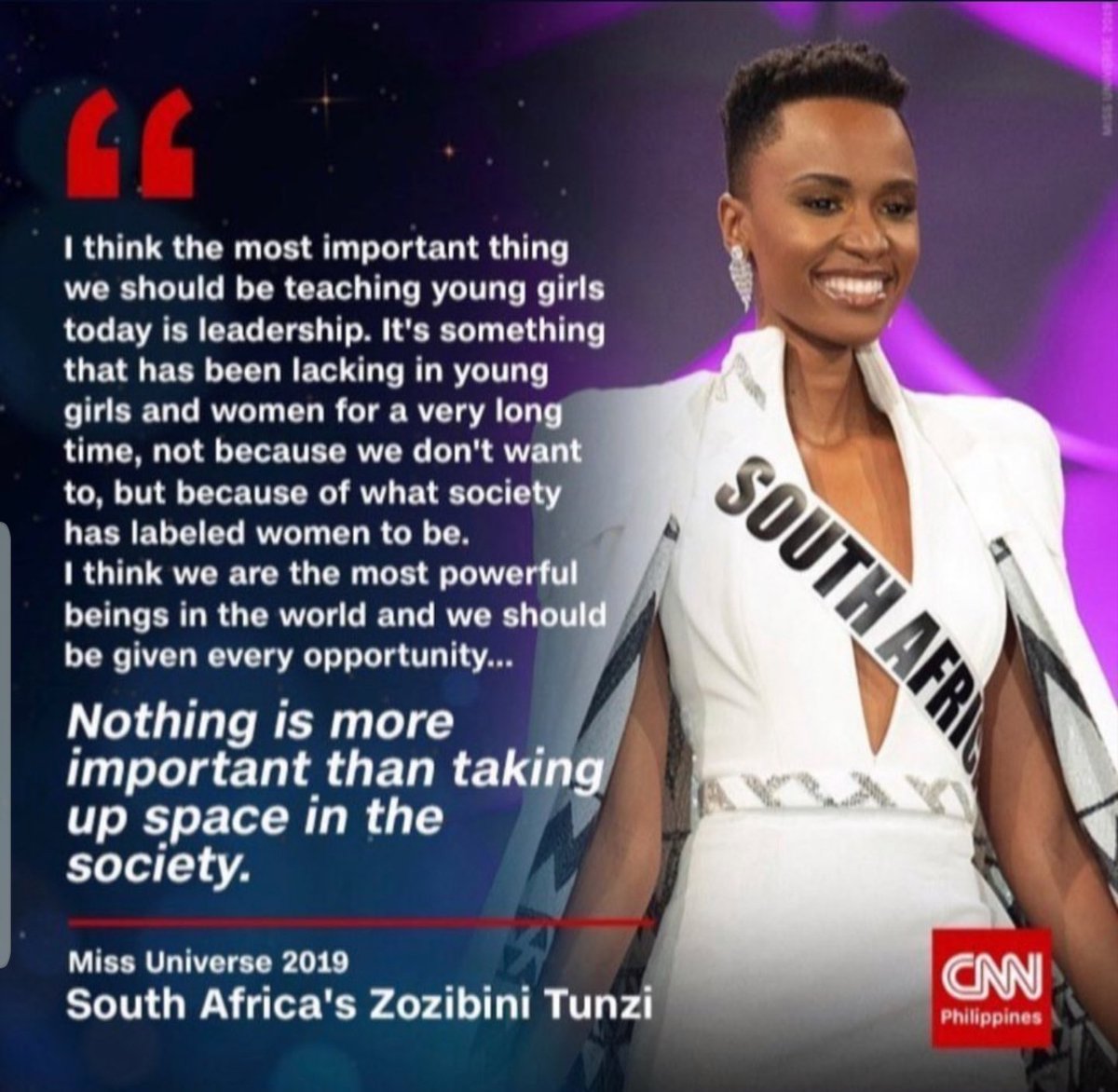 Wow! This really hit home ❤ congrats to the beautiful <a href="/zozitunzi/">Zozibini Tunzi</a> the new <a href="/MissUniverse/">Miss Universe</a> !!!!! #MissUniverseSouthAfrica2019
