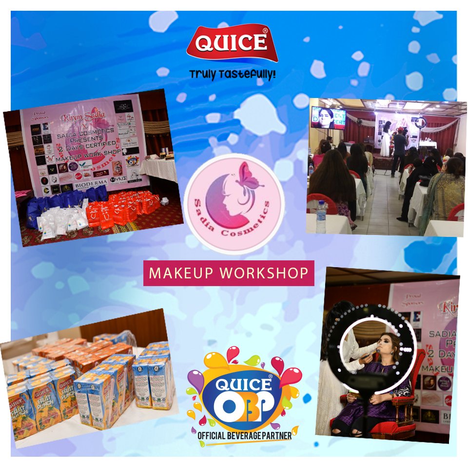 QuiceFood's tweet photo. Sharing Glimpses as for Quice been Embraced and Entailed with the event "Make Up Workshop" &amp; Recognized as for Proud Sponsor &amp; Official Beverage Partner (OBP) of the event organized by Renowned Make Up Artist (Ms. Kiran Sadia) been held at Days Inn Hotel, Karachi..

# Quice https://t.co/rcwqLokb3o