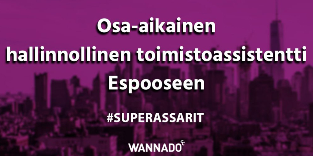 Meillä on haussa osa-aikainen hallinnollinen #toimistoassari Espooseen! Työ alkaa tammikuun puolivälissä, ja työaika on arkisin klo 9–14. Lue lisää ja laita hakemusta tulemaan! ☀️

#Wannado #Rekrytointi #Hallinto #Toimisto #SuperAssarit #Espoo #WeCanDoIt

wannado.fi/osa-aikainen-h…