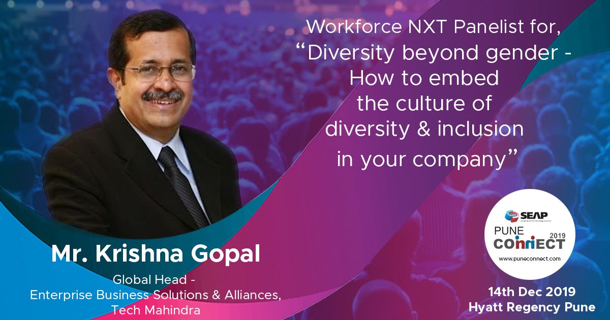 SEAPune's tweet photo. Hear Krishna Gopal speak @SEAPune PuneConnect 2019 on 14th Dec 2019
Know more about the event: https://t.co/mAXViz5BHe
Come, join us and many other industry leaders.
#SEAP #SEAPuneConnect2019 #FutureInConnectedWorld #TechnologyNxt #ResearchNxt #WorkforceNxt https://t.co/2puZZA9JRE