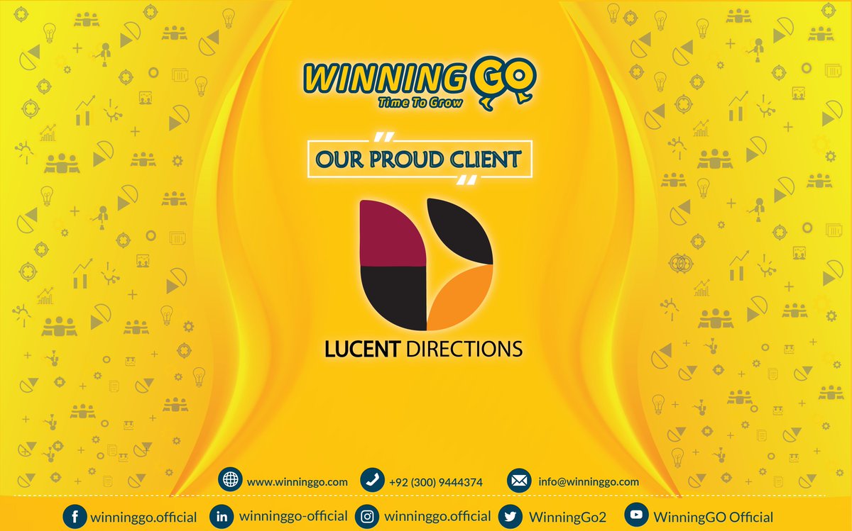 WinningGo2's tweet photo. Here we present one of our proud clients named, "Lucent Directions". It is your Professional Business Consultancy aimed to provide you unmatched services in Learning & Development, HR Services and Digital Media.
#winninggo #clients #proudclient #joinwinninggo #LucentDirections https://t.co/9MRyhicioN