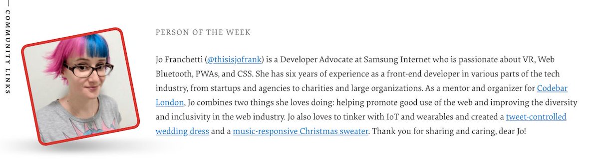 The Person of the Week is Jo Franchetti.