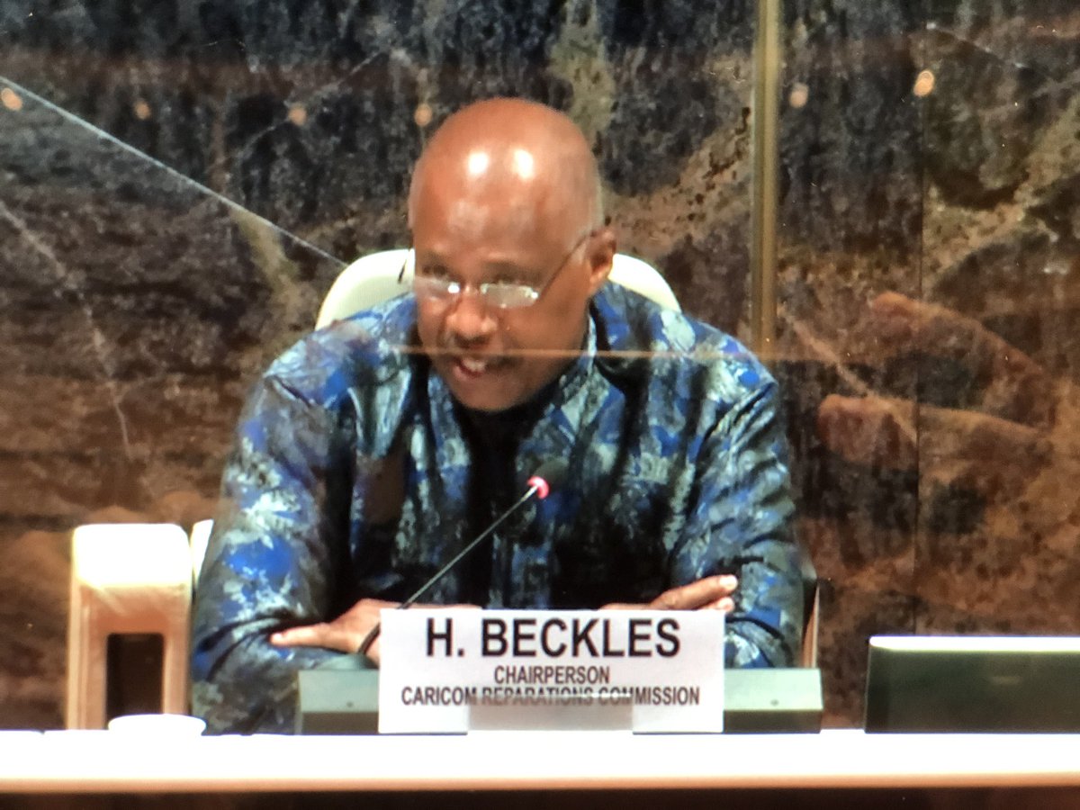 Keynote address by @HilaryBeckles, Chairperson #CARICOM #reparations commission & #uwi reminding us that slave owners got financial compensation for the loss they incurred when #slavery was abolished, NOT the enslaved people @Oikoumene @WCC_IA #idpad #FightRacism