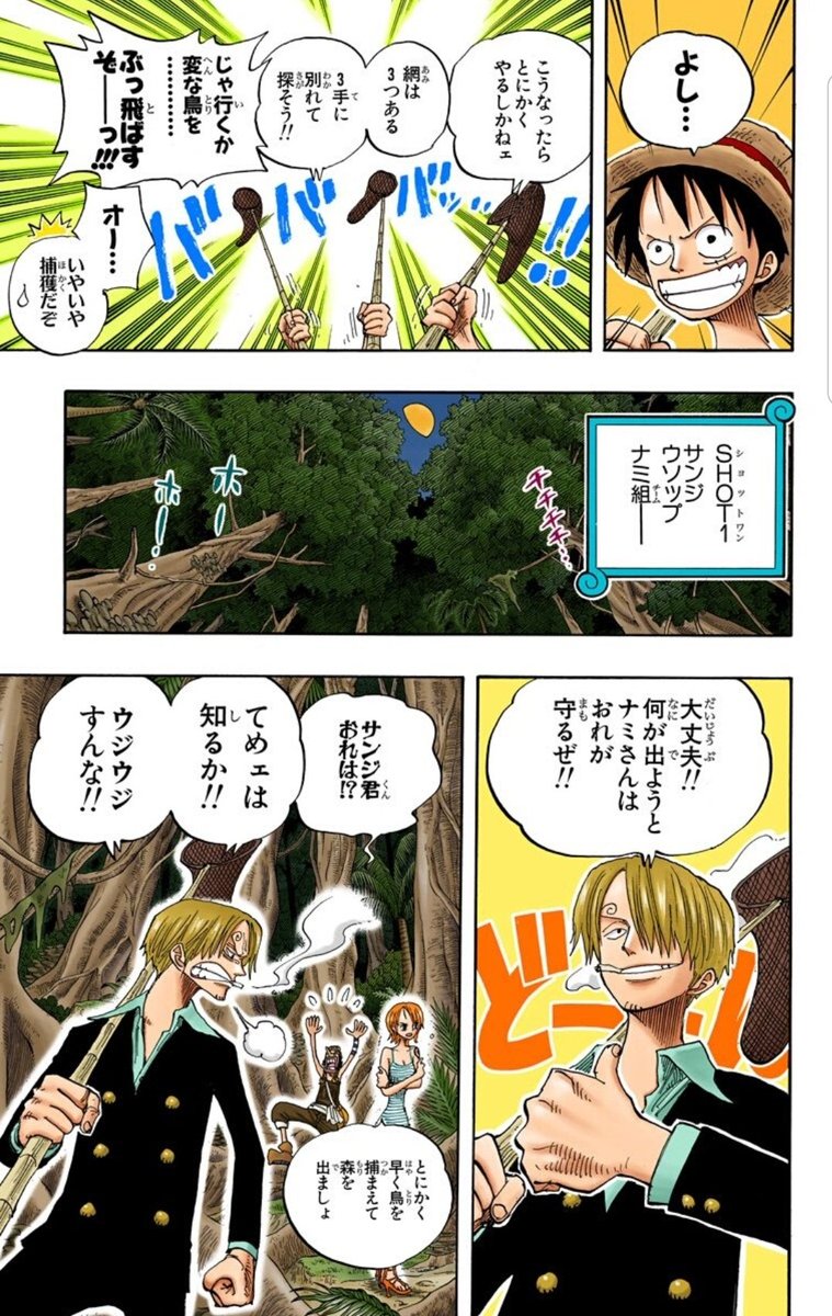 ハル麦 Twitterissa 今日のone Piece サウスバードを捕まえに一味全員で夜の森へ ここで みんなの個性がよくわかる今では貴重なシーン ルフィチョッパーウソップ 虫を見て大興奮 ナミサンジ 気持ち悪い虫はng ゾロ 歯向かってきたので倒す ロビン