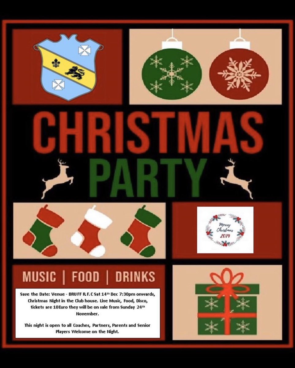 bruffrfc's tweet image. This Saturday we are having our Christmas Party 🎄 Make sure you get your tickets, only €10! Promises to be a fantastic night, please spread the word!